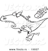 Vector of a Cartoon Dinosaur Running from a Falling Meteor - Outlined Coloring Page by Toonaday