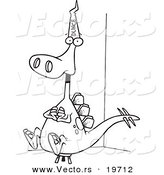 Vector of a Cartoon Dinosaur Wearing a Dunce Hat - Outlined Coloring Page by Toonaday