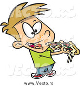 Vector of a Cartoon Dirty Blond White Boy Eating Pizza by Toonaday