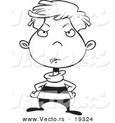 Vector of a Cartoon Disappointed Boy - Outlined Coloring Page by Toonaday