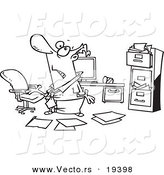 Vector of a Cartoon Disorganized Businessman in a Messy Office - Outlined Coloring Page by Toonaday