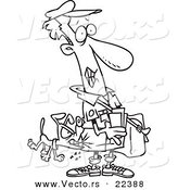 Vector of a Cartoon Dog Biting a Mail Man - Coloring Page Outline by Toonaday