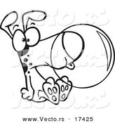 Vector of a Cartoon Dog Blowing Bubble Gum - Coloring Page Outline by Toonaday
