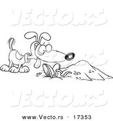 Vector of a Cartoon Dog by a Buried Person - Coloring Page Outline by Toonaday