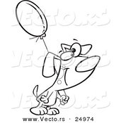 Vector of a Cartoon Dog Carrying a Birthday Balloon - Outlined Coloring Page by Toonaday