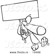 Vector of a Cartoon Dog Carrying a Sign - Outlined Coloring Page by Toonaday