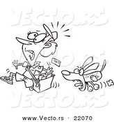 Vector of a Cartoon Dog Chasing a Mail Woman - Outlined Coloring Page by Toonaday