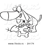 Vector of a Cartoon Dog Digging a Deposit Hole for a Bone - Coloring Page Outline by Toonaday
