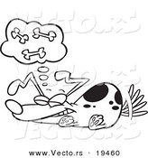 Vector of a Cartoon Dog Dreaming of Bones - Outlined Coloring Page by Toonaday