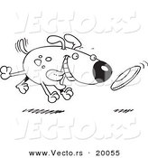 Vector of a Cartoon Dog Fetching a Disc - Outlined Coloring Page by Toonaday