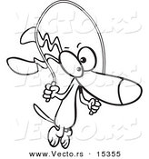 Vector of a Cartoon Dog Jumping Rope - Coloring Page Outline by Toonaday