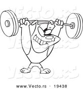Vector of a Cartoon Dog Lifting Weights - Outlined Coloring Page by Toonaday