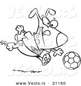 Vector of a Cartoon Dog Playing Soccer - Coloring Page Outline by Toonaday