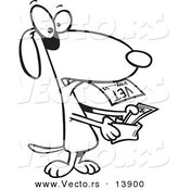 Vector of a Cartoon Dog Pulling Cash out of His Wallet to Pay a Vet Bill - Coloring Page Outline by Toonaday