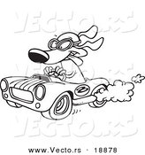 Vector of a Cartoon Dog Racing a Hot Rod - Outlined Coloring Page by Toonaday