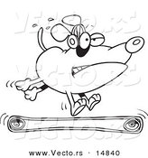 Vector of a Cartoon Dog Running on a Treadmill - Coloring Page Outline by Toonaday