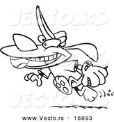 Vector of a Cartoon Dog Running with a Baseball in His Mouth - Outlined Coloring Page Drawing by Toonaday