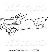 Vector of a Cartoon Dog Running with a Frisbee - Coloring Page Outline by Toonaday
