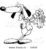 Vector of a Cartoon Dog Shuffling Playing Cards - Outlined Coloring Page by Toonaday