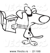 Vector of a Cartoon Dog Squinting at a Phone Book - Coloring Page Outline by Toonaday