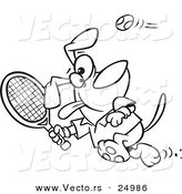 Vector of a Cartoon Dog Swinging a Tennis Racket - Outlined Coloring Page by Toonaday