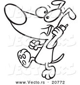 Vector of a Cartoon Dog Talking on a Cell Phone - Coloring Page Outline by Toonaday