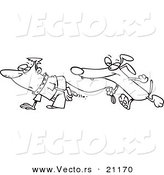 Vector of a Cartoon Dog Walking a Man on a Leash - Coloring Page Outline by Toonaday