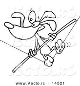 Vector of a Cartoon Dog Walking a Tight Rope - Coloring Page Outline by Toonaday
