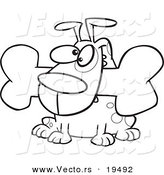 Vector of a Cartoon Dog with a Bone - Outlined Coloring Page by Toonaday
