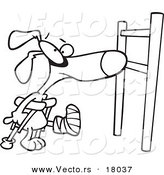 Vector of a Cartoon Dog with a Broken Leg, Approaching a Hurdle - Outlined Coloring Page by Toonaday