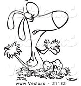 Vector of a Cartoon Dog with Alopecia, Sitting on a Pile of Hair - Coloring Page Outline by Toonaday