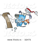 Vector of a Cartoon Dog Wrecking While Trying to Ride a Snow Sled by Toonaday