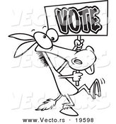 Vector of a Cartoon Donkey Carrying a Vote Sign - Outlined Coloring Page by Toonaday
