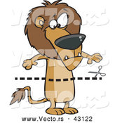 Vector of a Cartoon Dotted Line with Scissors over a Confused Lion by Toonaday