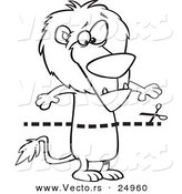 Vector of a Cartoon Dotted Lion Coupon Streak and Scissors - Outlined Coloring Page by Toonaday
