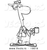 Vector of a Cartoon down and out Man Holding a Cup - Outlined Coloring Page by Toonaday