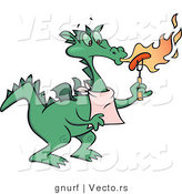 Vector of a Cartoon Dragon Cooking Hot Dog with Flames and Fire Breathing from His Mouth by Gnurf
