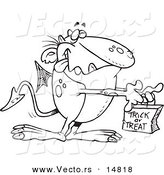 Vector of a Cartoon Dragon Trick or Treating on Halloween - Coloring Page Outline by Toonaday
