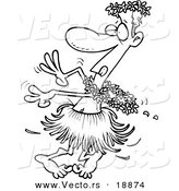 Vector of a Cartoon Drunk Man Hula Dancing - Outlined Coloring Page by Toonaday