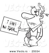 Vector of a Cartoon Dumb Man with an Arrow Through His Head Holding an I Have No Idea Sign - Outlined Coloring Page by Toonaday