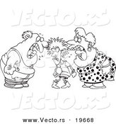 Vector of a Cartoon Dysfunctional Family Fighting - Outlined Coloring Page by Toonaday
