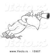 Vector of a Cartoon Eagle Using a Telescope - Outlined Coloring Page Drawing by Toonaday