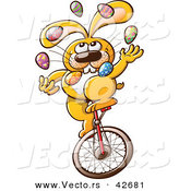 Vector of a Cartoon Easter Bunny Juggling Colorful Eggs While Riding a Unicycle by Zooco