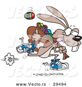 Vector of a Cartoon Easter Bunny Running Quickly with a Full Bag of Painted Eggs by Toonaday