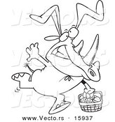 Vector of a Cartoon Easter Rhino Wearing Bunny Ears and Carrying a Basket - Outlined Coloring Page Drawing by Toonaday