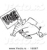 Vector of a Cartoon Elephant Carrying a Vote Sign - Outlined Coloring Page Drawing by Toonaday
