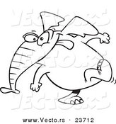 Vector of a Cartoon Elephant Exiting Stage Left - Coloring Page Outline by Toonaday