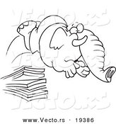 Vector of a Cartoon Elephant Jumping off a Diving Board - Outlined Coloring Page by Toonaday
