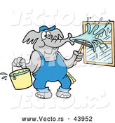 Vector of a Cartoon Elephant Pressure Washing Window with Water from a Bucket by LaffToon