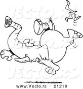 Vector of a Cartoon Elephant Slipping on a Banana Peel - Coloring Page Outline by Toonaday